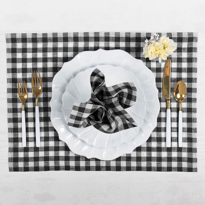 Solino Home 100% Pure Linen 14 x 19 Inch Placemats Set of 4 | Gingham Check