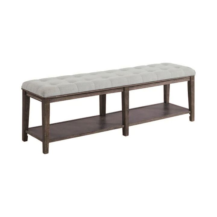 Bench with Button Tufted Seat and Open Shelf, Beige-Benzara