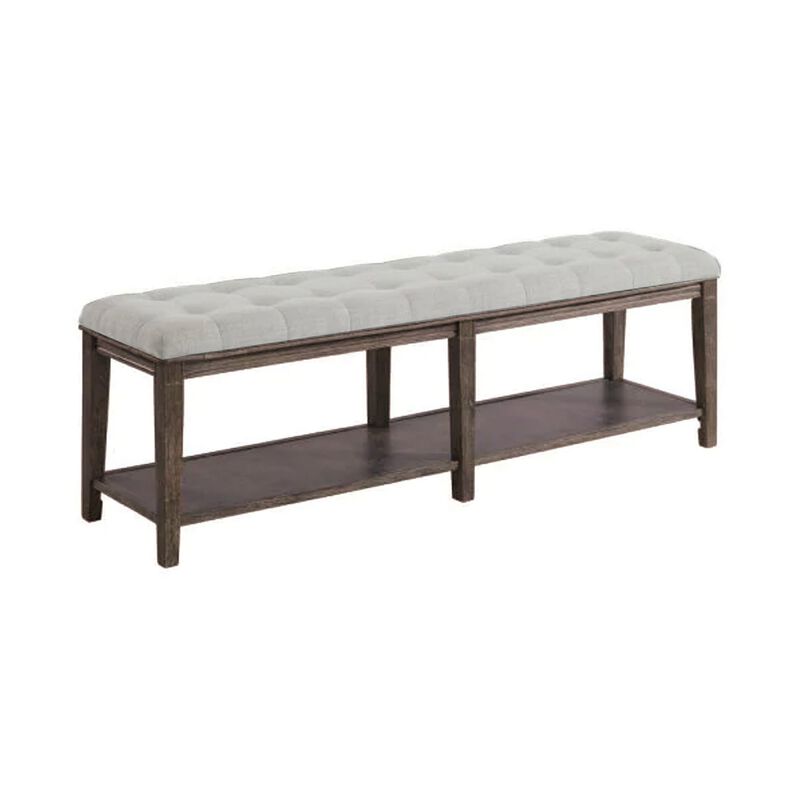 Bench with Button Tufted Seat and Open Shelf, Beige-Benzara