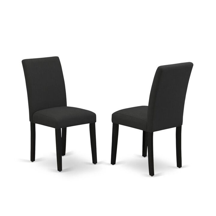 East West Furniture ABP4T55 - Set of 2 - Parson Chairs- Upholstered Dining Chairs Includes Wirebrushed Black Wooden Structure with Black Linen Fabric Seat and Simple Back