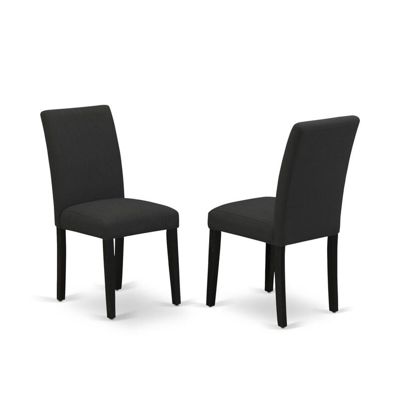 East West Furniture ABP4T55 - Set of 2 - Parson Chairs- Upholstered Dining Chairs Includes Wirebrushed Black Wooden Structure with Black Linen Fabric Seat and Simple Back