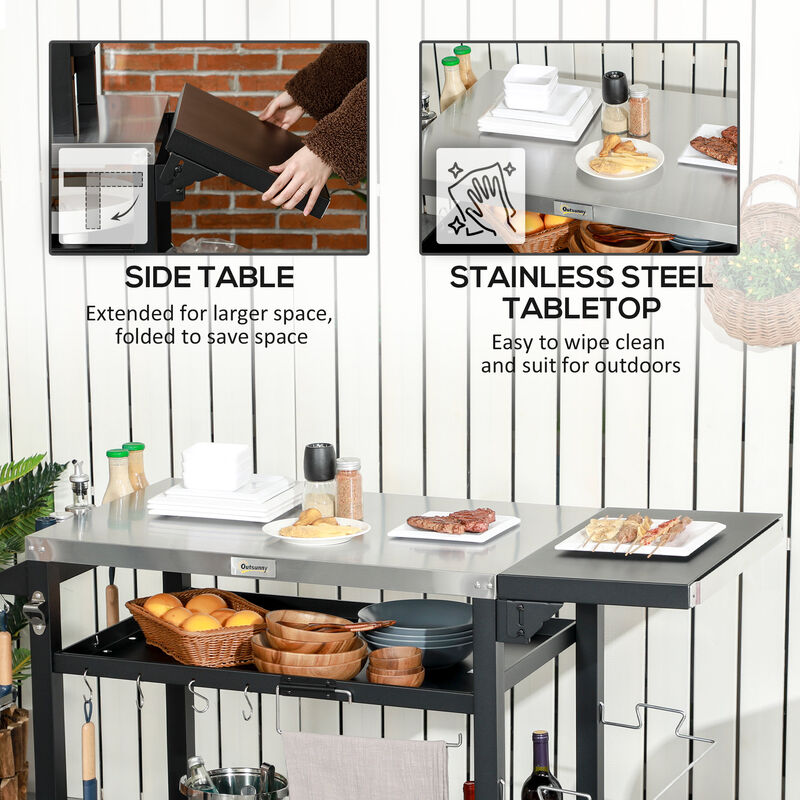 Streamdale Versatile Outdoor Grill Table with Adjustable Stainless Steel Surface