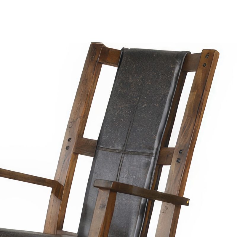 Jenne Rocking Chair, Faux Leather Seat and Back, Antique Dark Brown - Benzara