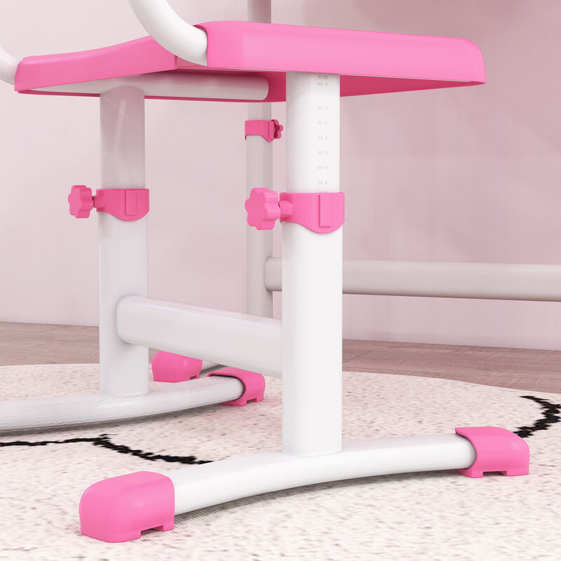 Qaba Kids Desk and Chair Set with Tilt Desktop, Storage Drawer, Pink
