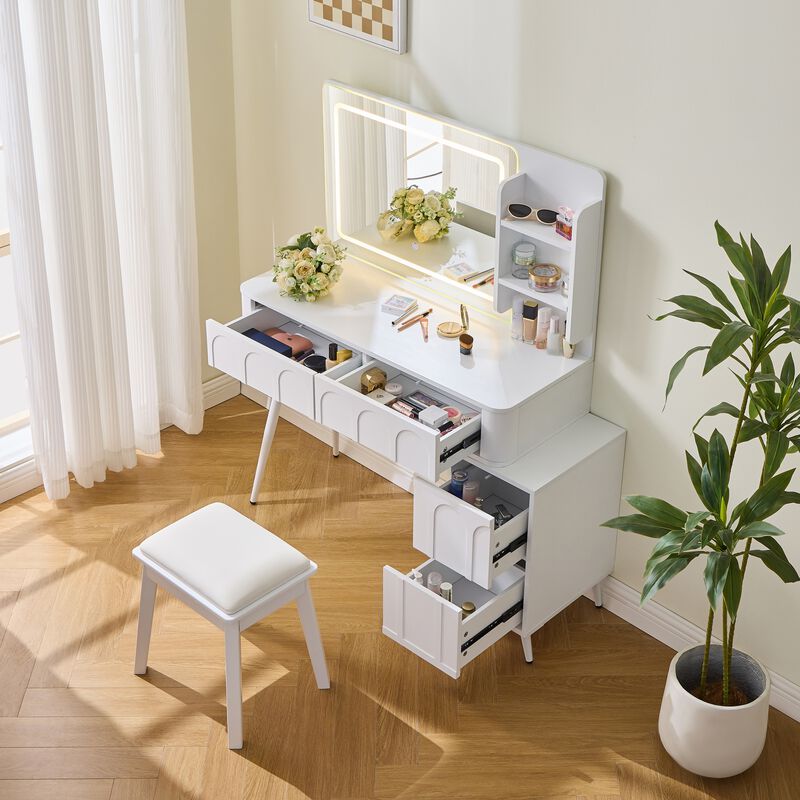 Merax Modern Makeup Vanity Desk with LED Lights and 1 Stool
