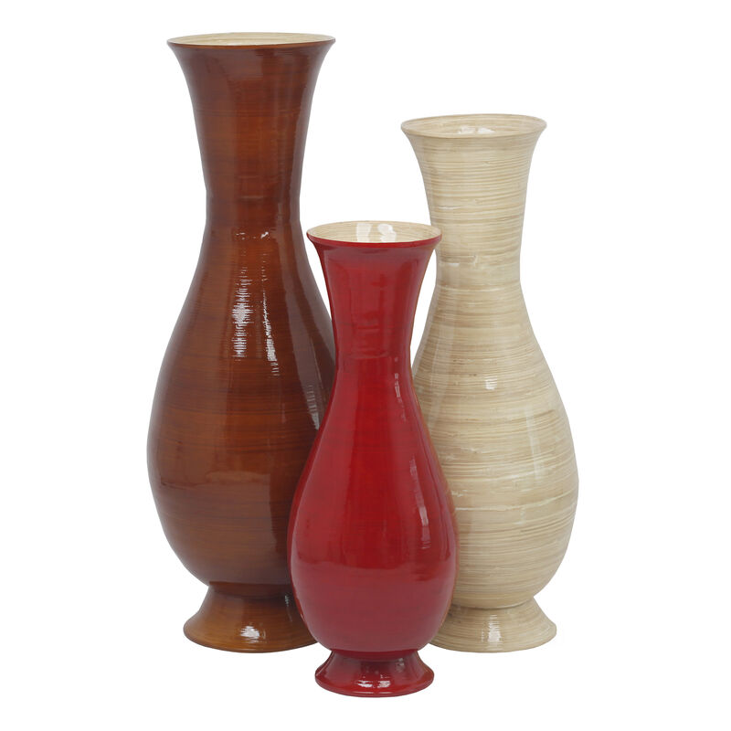 Tall Modern Decorative Floor Vase: Handmade, Natural Bamboo Finish, Contemporary Home Décor, Handcrafted Bamboo, Elegant Interior Design, Bamboo Craftsmanship, Statement Piece for Modern Spaces, Set of 3