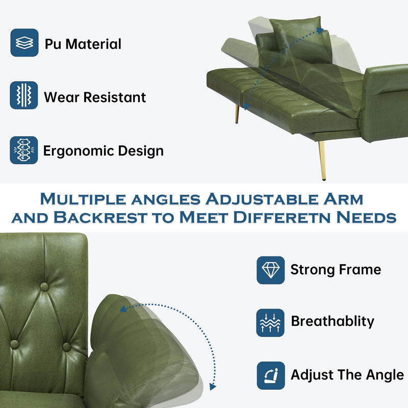 Merax Faux Leather Sleeper Sofa with Adjustment Armrests
