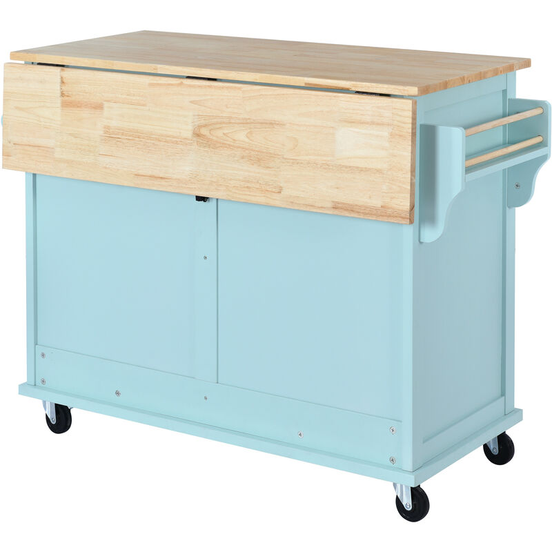 Streamdale Rolling Mint Green Kitchen Cart with Drop-Leaf Countertop
