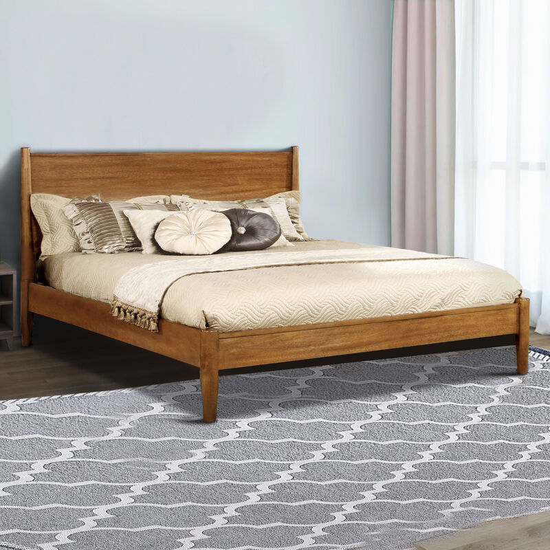Wooden Eastern King Size Bed with Panel Headboard, Oak Brown - Benzara