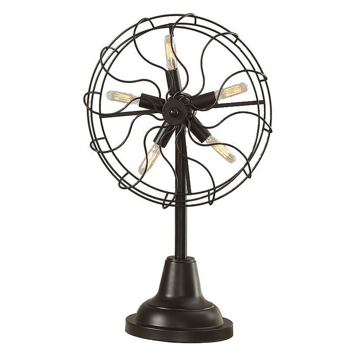 Quinn 26 Inch Accent Table Lamp, Vintage Fan Design, Antique Bronze - Benzara