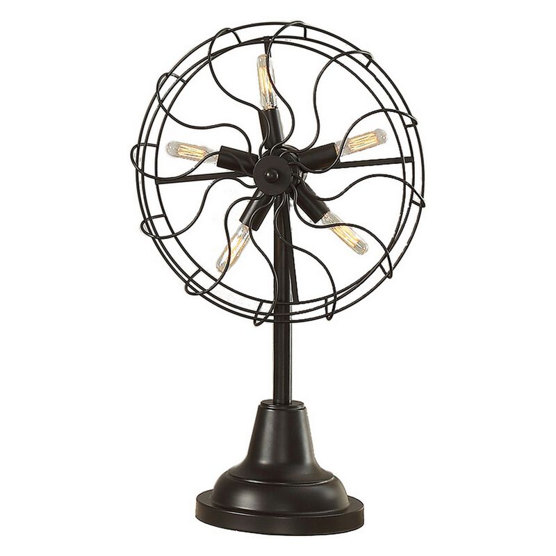 Quinn 26 Inch Accent Table Lamp, Vintage Fan Design, Antique Bronze - Benzara