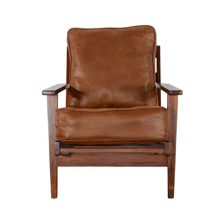 Odel Accent Lounge Chair, Faux Leather, Dark Brown Solid Wood - Benzara