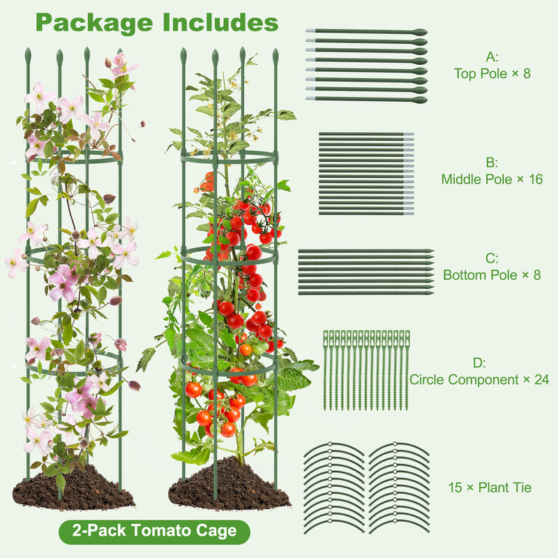 2-Pack Garden Trellis Tomato Cage with Adjustable Height-Green