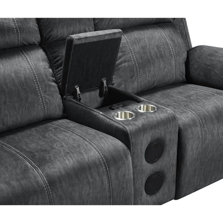 New Classic Furniture Furniture Tango Polyester Console Loveseat  Speaker in Shadow Gray