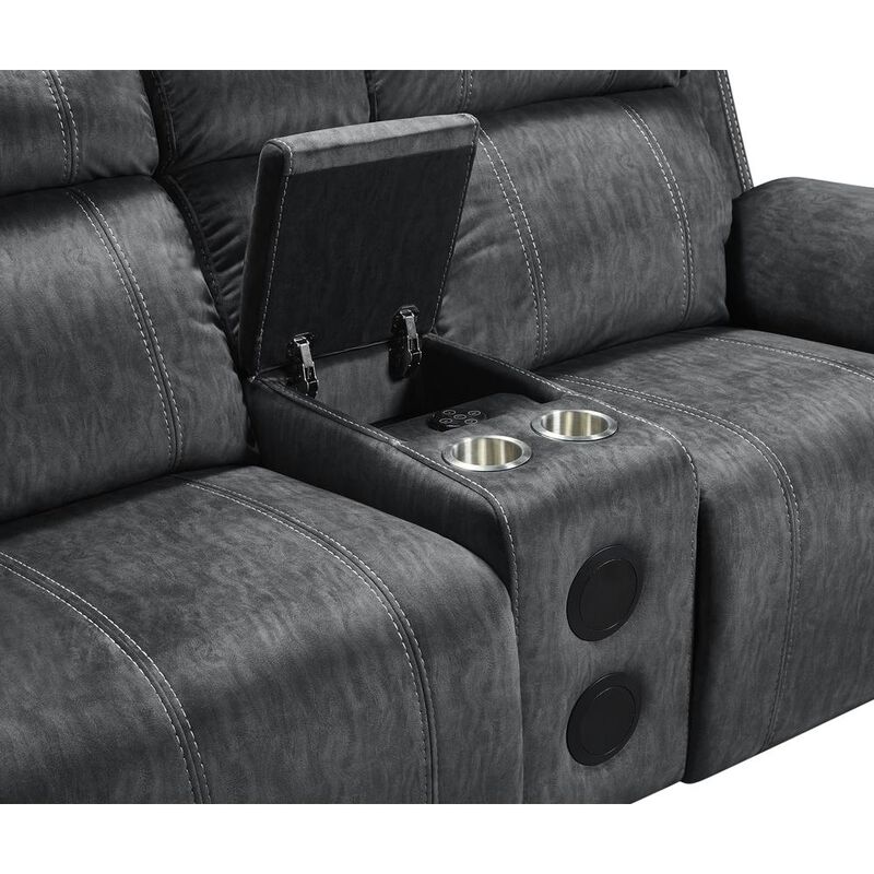 New Classic Furniture Furniture Tango Polyester Console Loveseat  Speaker in Shadow Gray