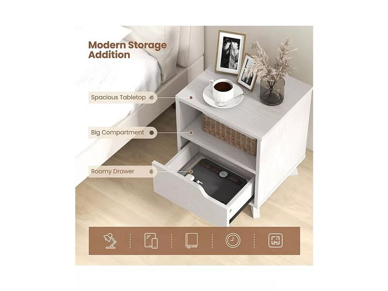 Costway 2 PCS Nightstand Set of 2 Sofa Side End Table with Storage Shelf & Drawer Space-Saving.