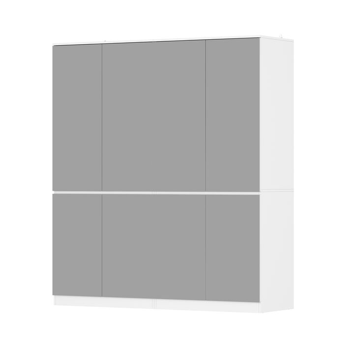 FUFU&GAGA 8-Door White Mirrored Wardrobe with True Glass Panels, Spacious Storage, and Modern Design, Ideal for Bedroom Organization, (63" L x 19.7" W x 70.9" H),Silver
