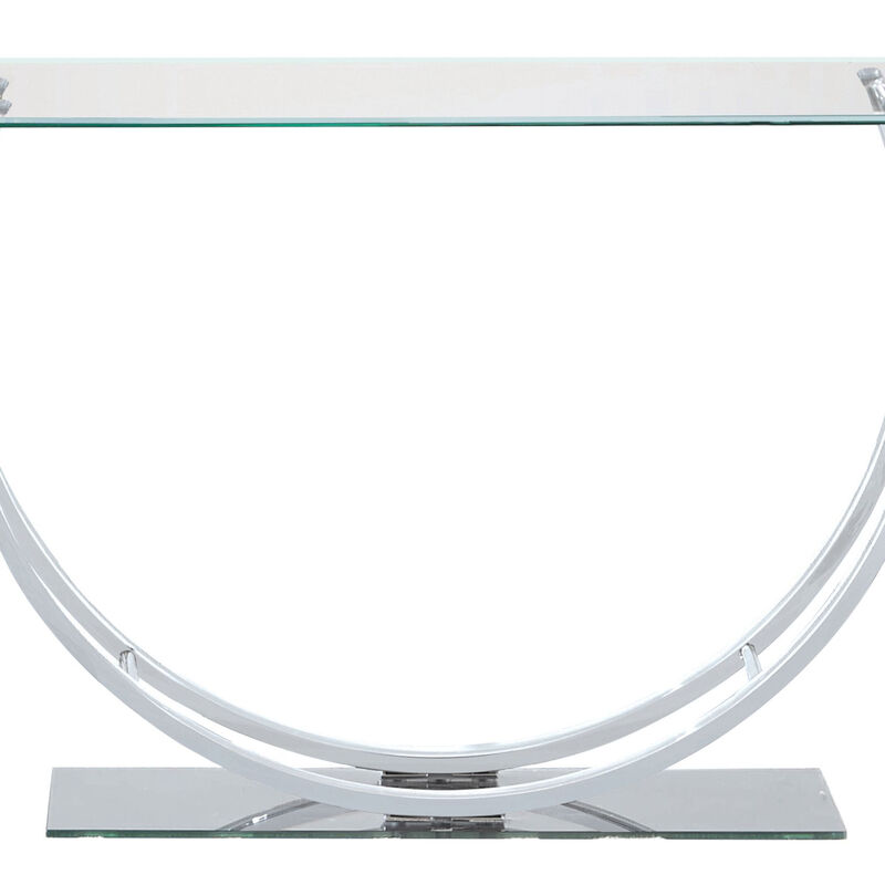 Contemporary U Shape Glass Tabletop Sofa Table, Silver-Benzara