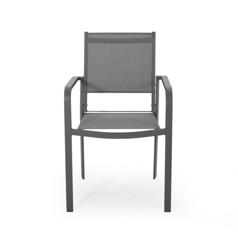 Arini Outdoor Dining Chair Set of 2, Dark Gray Metal Frame, Mesh Seat - Benzara