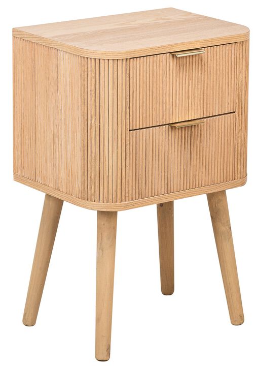Bedside Table 2 Drawers Natural Wood