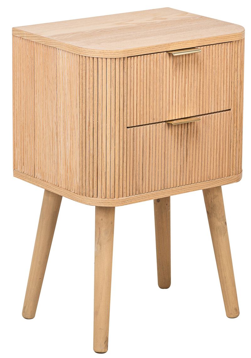 Bedside Table 2 Drawers Natural Wood