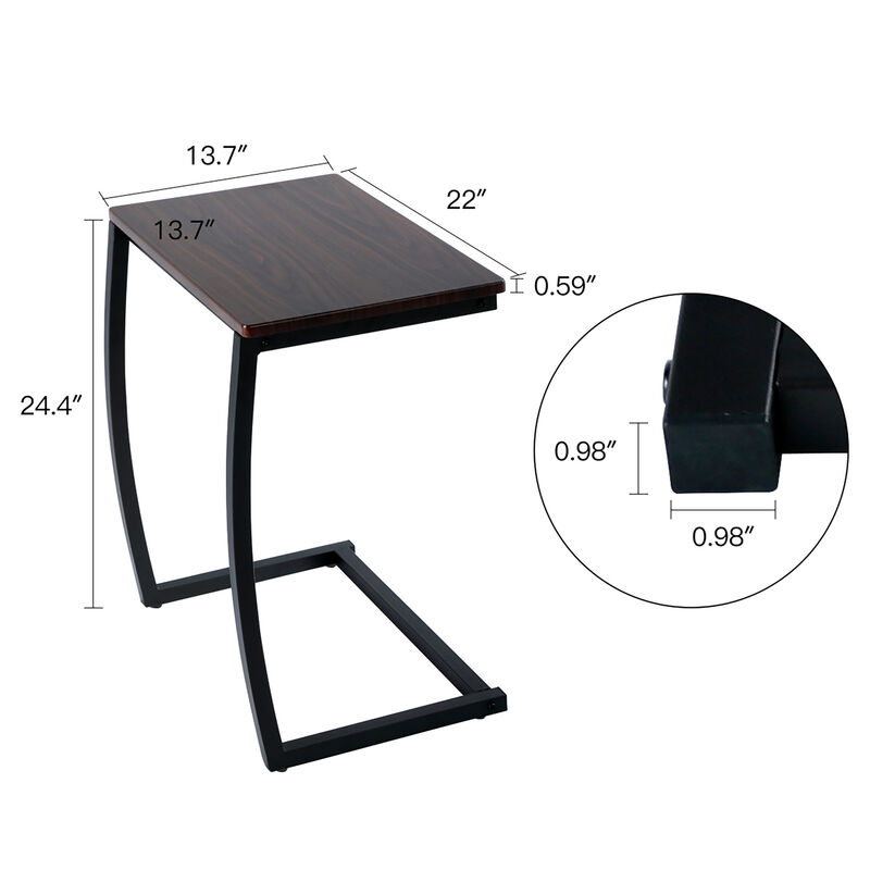 C-Shaped Bedside Table with Metal Frame, Coffee Brown