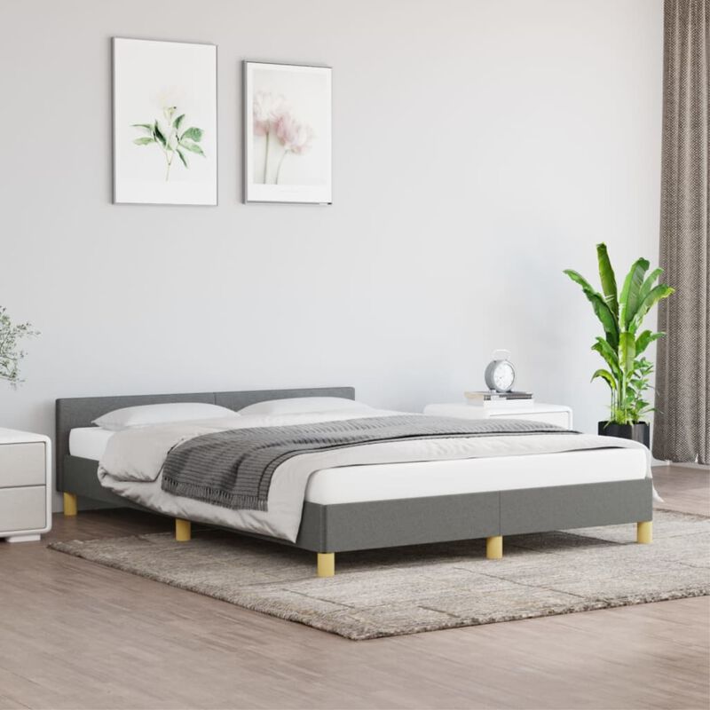vidaXL Queen Bed Frame with Headboard, Dark Gray Fabric Upholstery, Durable Supportive Legs and Plywood slats, Simplistic Modern Design, Easy Assembly Furniture