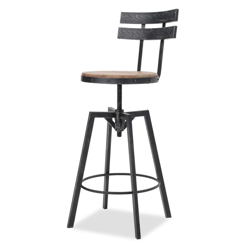 Rustic-Chic Barstool Fir Wood Seat, Metal Frame