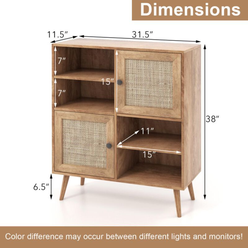 Hivvago Rattan Buffet Cabinet with 2 Doors and 2 Cubbies-Natural