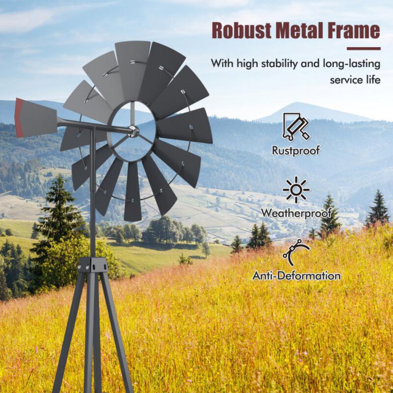 Hivvago 8 Feet Windmill Metal Ornamental Wind Wheel Weather Resistant