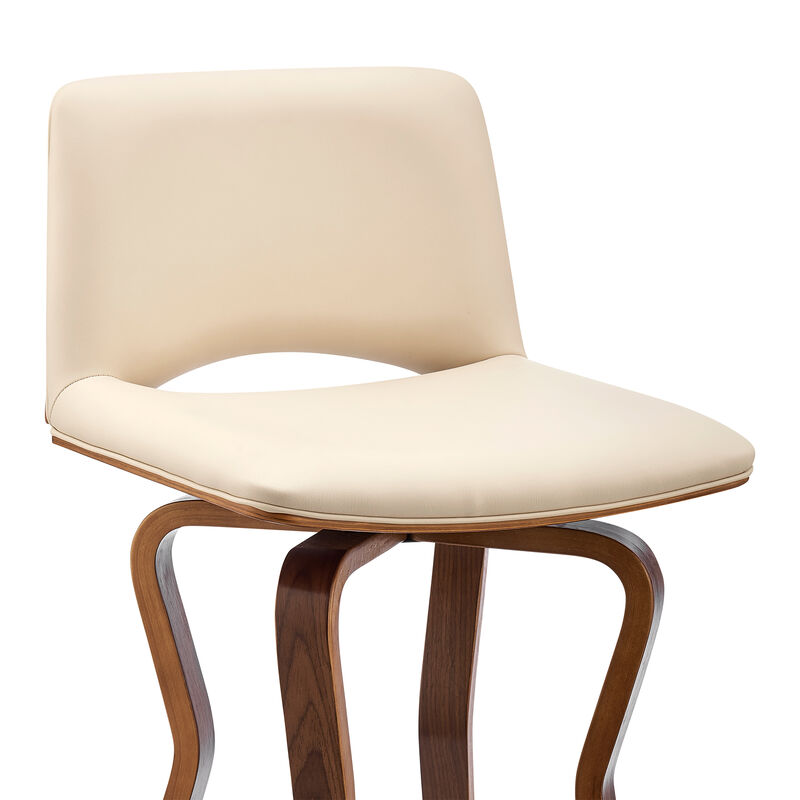 Gerty  Swivel Grey Faux Leather and Black Wood Bar Stool