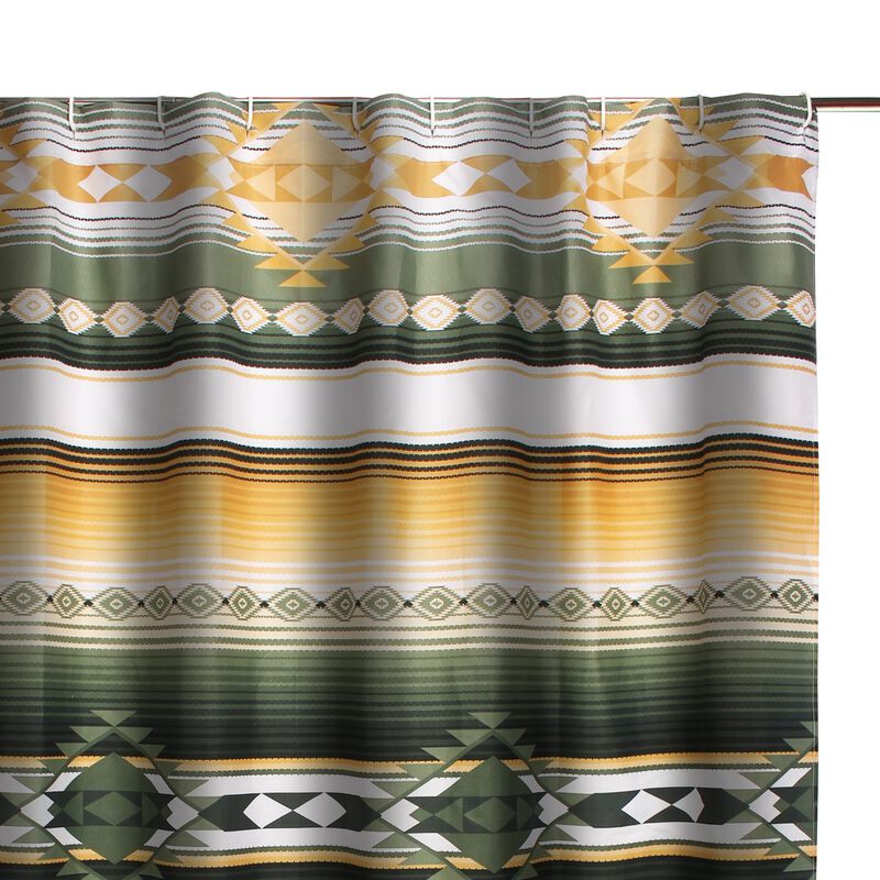 Jashua 72 Inch Shower Curtain, Southwest Style Yellow Stripes, Button Holes-Benzara