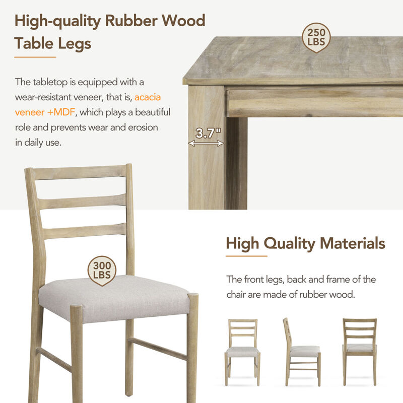 7-Piece Wooden Dining Table Set Mutifunctional Extendable Table With 12" Leaf And 2 Drawers