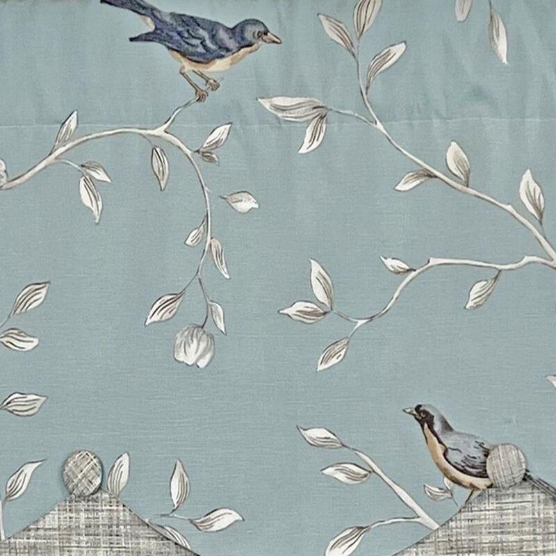 RLF Home Trend Bird Petticoat Valance Citrine. 3"Rod Pocket, Contrast Bottom fabric. Hand Made Buttons 50"W x 15"L