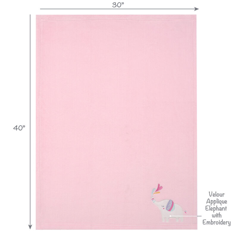 Bedtime Originals Elephant Dreams Appliqued Soft Fleece Baby Blanket - Pink