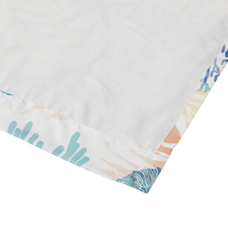 Geo 84 Inch Window Curtains, White Blue Polyester, Seashells Ferns Print - Benzara