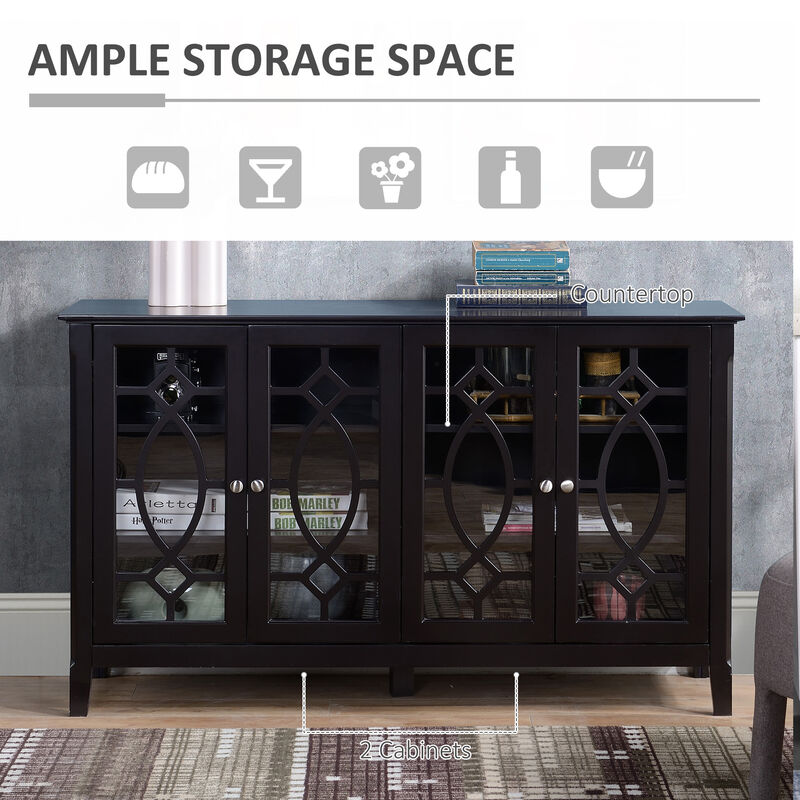 HOMCOM Sideboard Buffet Cabinet, Kitchen Storage Cabinet, Glass Door Accent Cabinet with Adjustable Shelves, Espresso