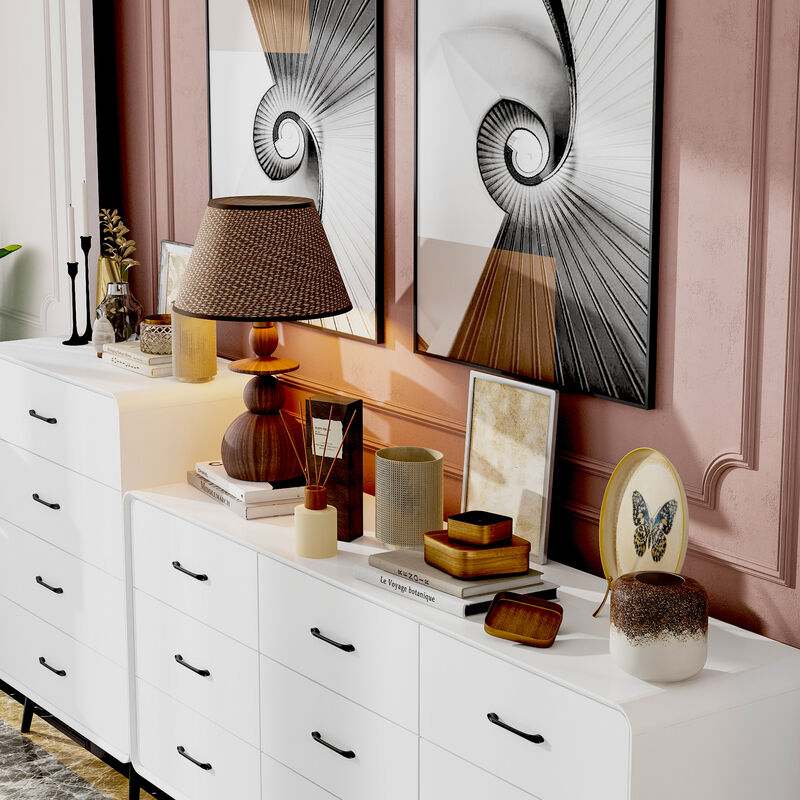 FUFU&GAGA Modern 3-Piece Dresser Set with 13 Drawers & Black Handles (94.5" W x 15.7" D x 38.6" H), White