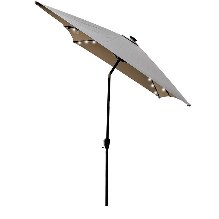 Solar LED Patio Umbrella: Crank, Tilt, 10x6.5 ft