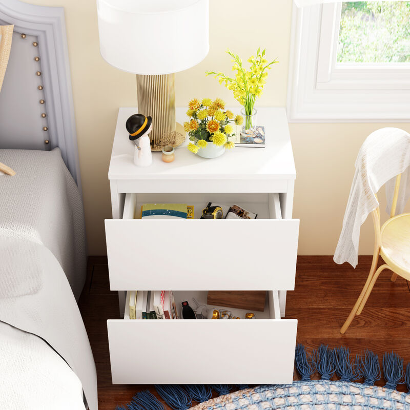 2-Drawer White Nightstands Side Table Bedside Table 18.9 in. H x 15.7 in. W x 11.6 in. D
