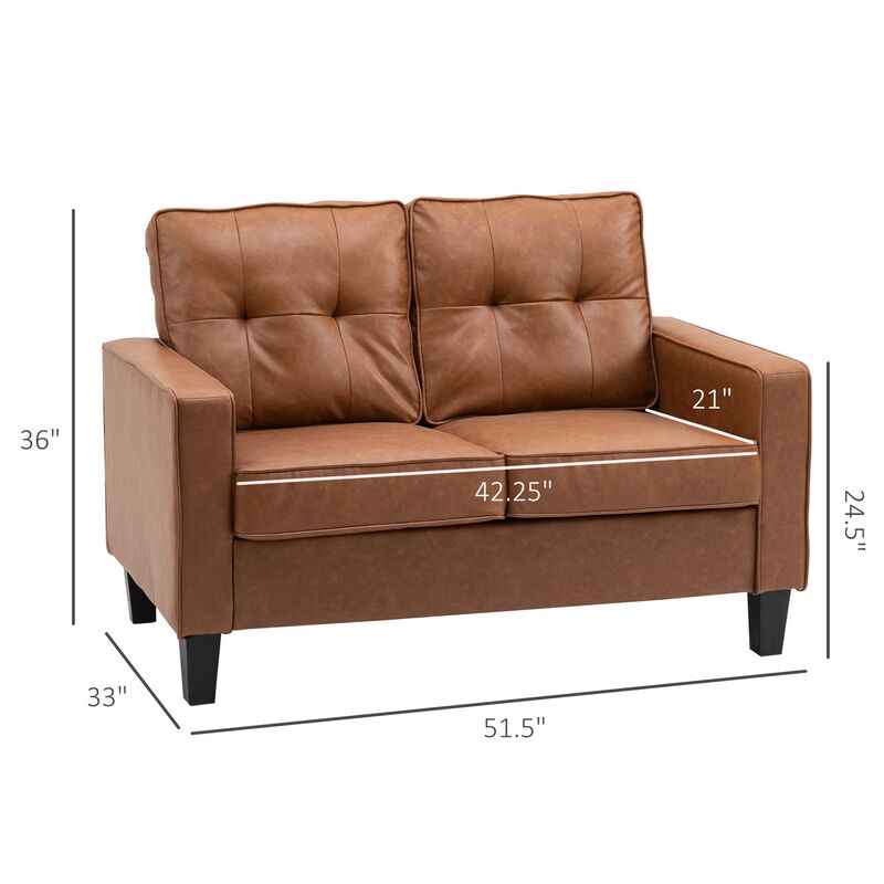 Brown Cozy Seating: 2-Seater Tufted PU Leather Loveseat