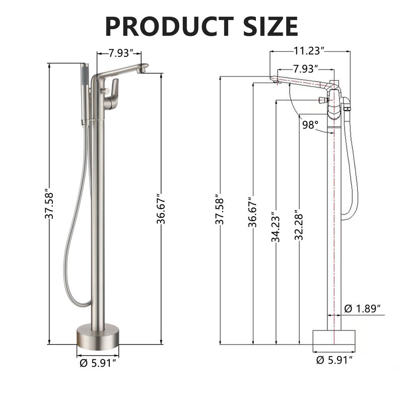 Mondawe Single-Handle Modern Floor Mount Freestanding Bathtub Faucet with Handheld Shower