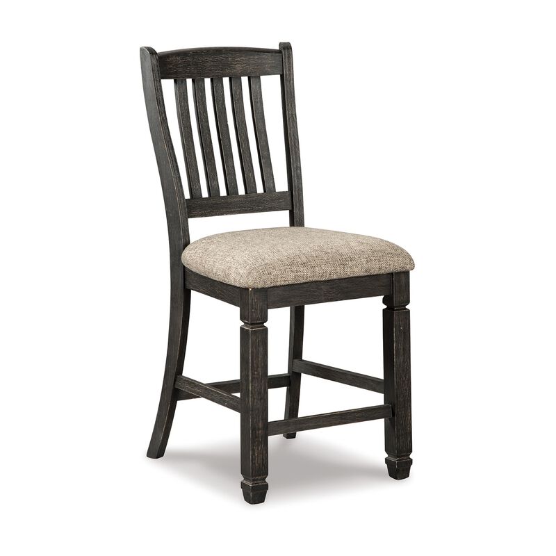 Trekk Counter Height Chair Set of 2, Slatted Back, Black Polyester - Benzara