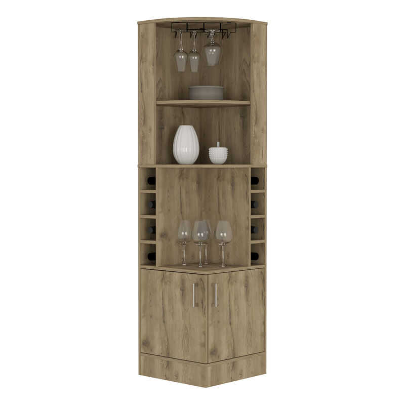 DEPOT E-SHOP Egina Bar Cabinet Two Drawers, Eight Bottle Cubbies, Two Large Open Shelves, Macadamia