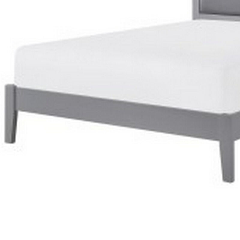 Brite Queen Size Bed, Gray Faux Leather Upholstered Headboard, Low Profile - Benzara