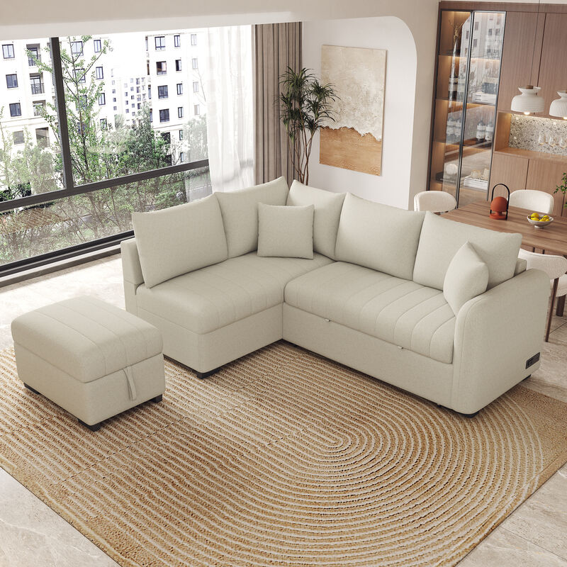 Merax L-shaped Sectional Pull Out Sofa Bed Sleeper Sofa with 2 USB Ports
