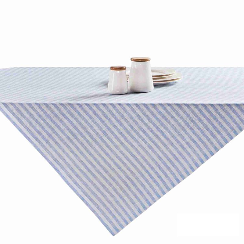 Solino Home 100% Pure Linen Table Throw 52 x 52 Inch | Amalfi Stripe