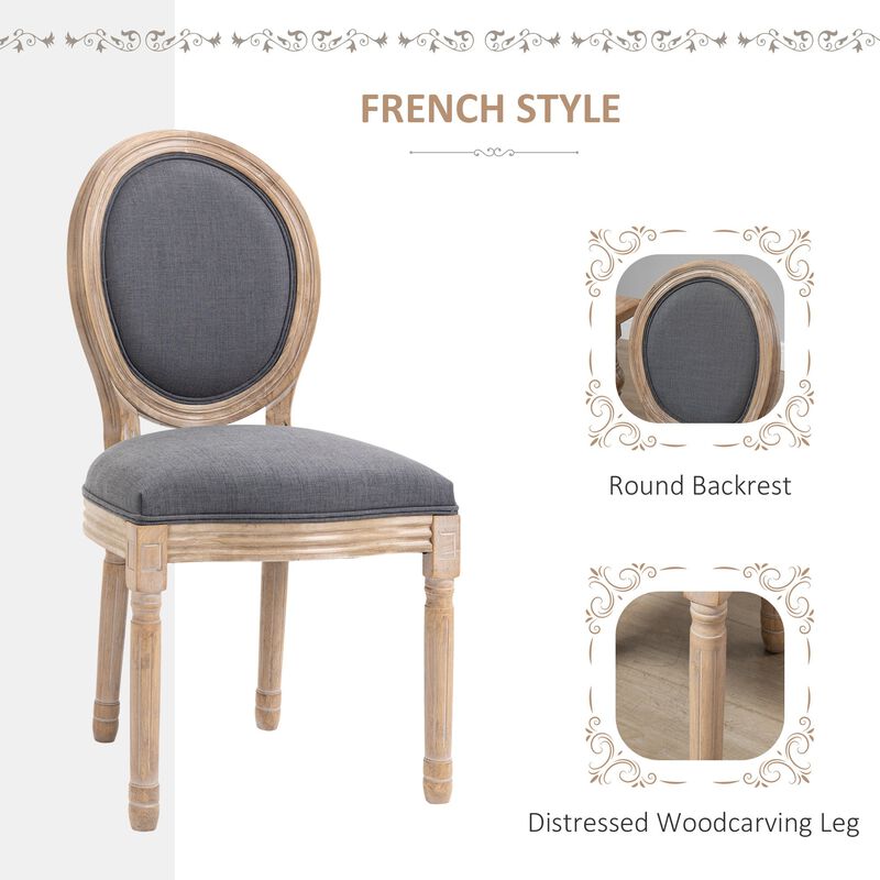 Grey French Dining: Set of 2 Armless Linen-Touch Upholstered Chairs