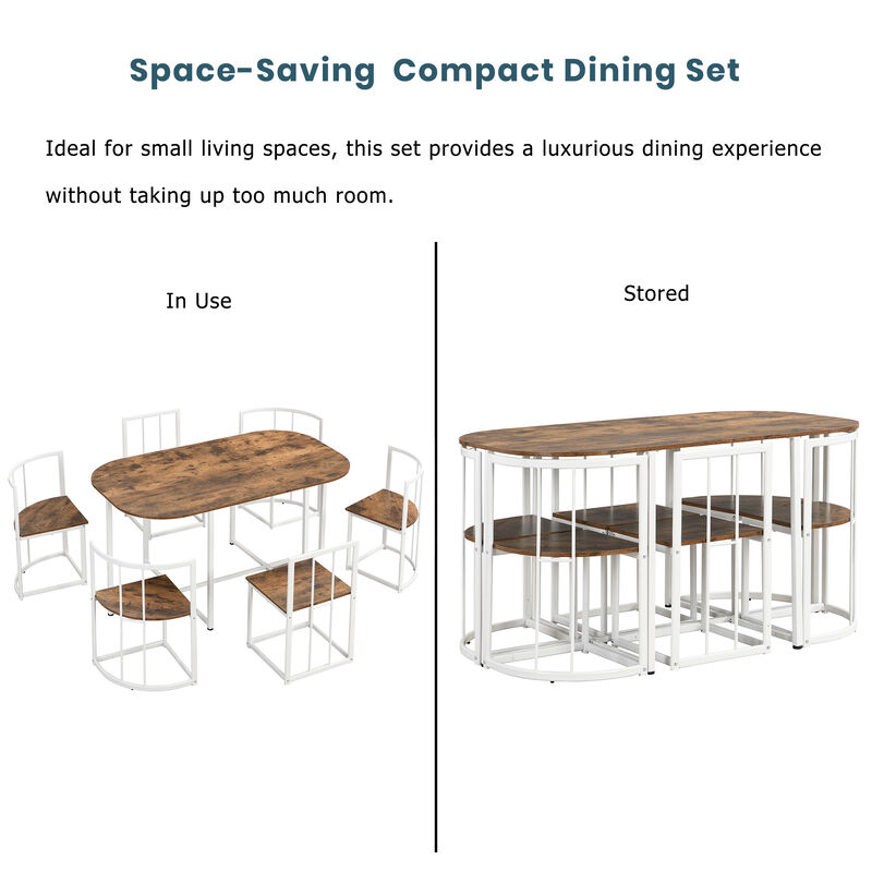 Modern 7-Piece Dining Table Set with 6 Stools