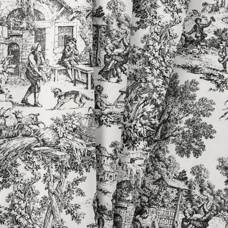 Ellis Curtain Victoria Park Toile High Quality Classic Print Swag Lined Empress Window Valance - 2-Piece - 70 x28", Black